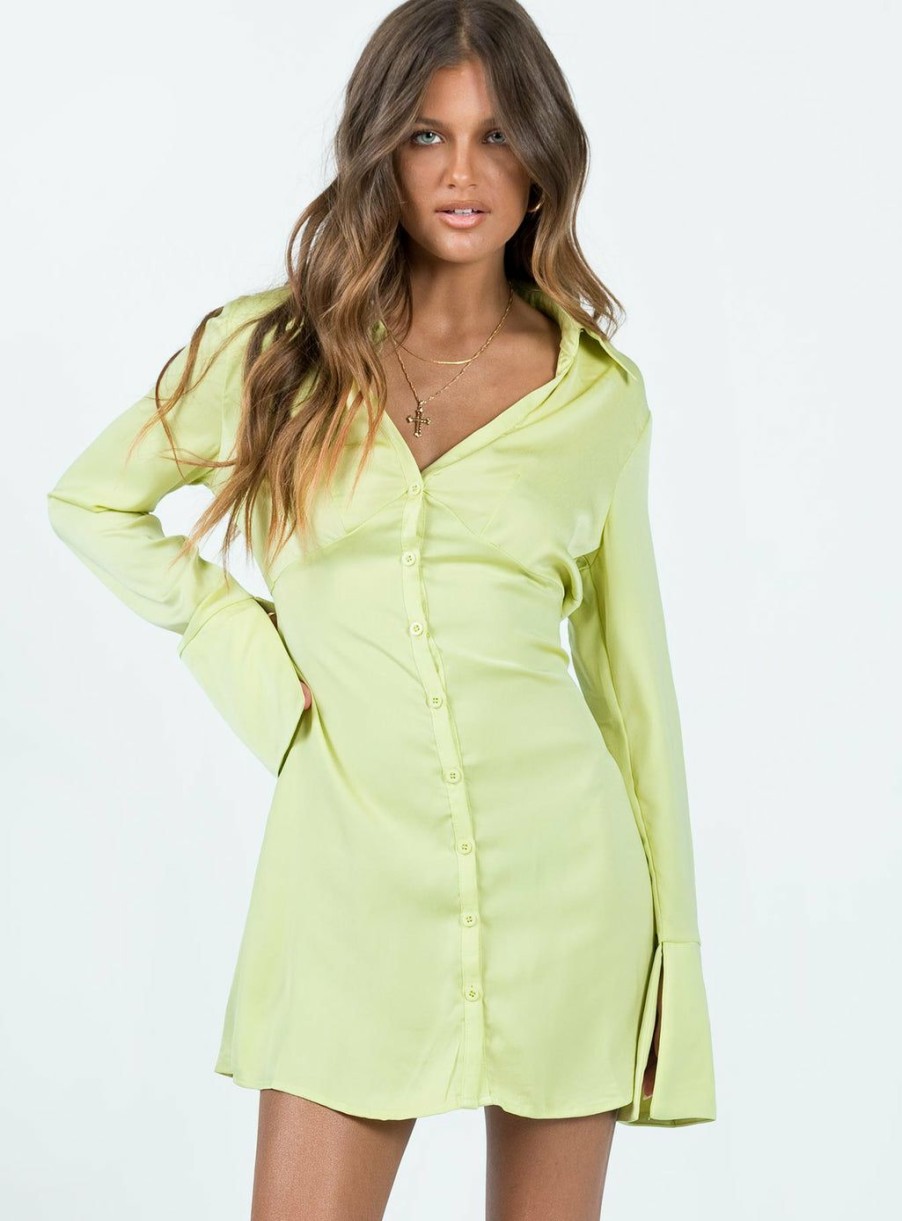 Mini Dresses * | Princess Polly Lower Impact Posy Long Sleeve Mini Dress Green