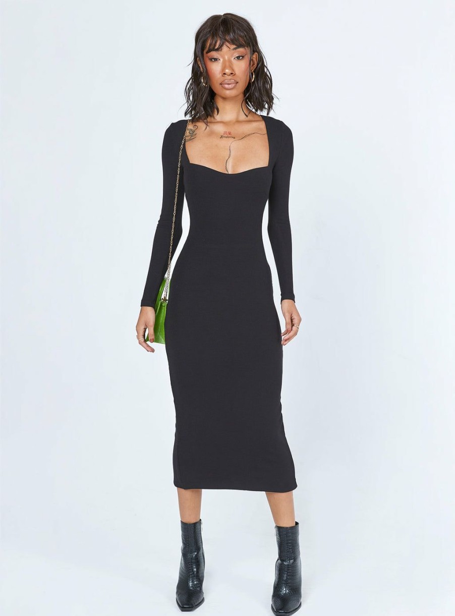 Maxi & Midi Dresses * | Princess Polly Nolan Midi Dress Black