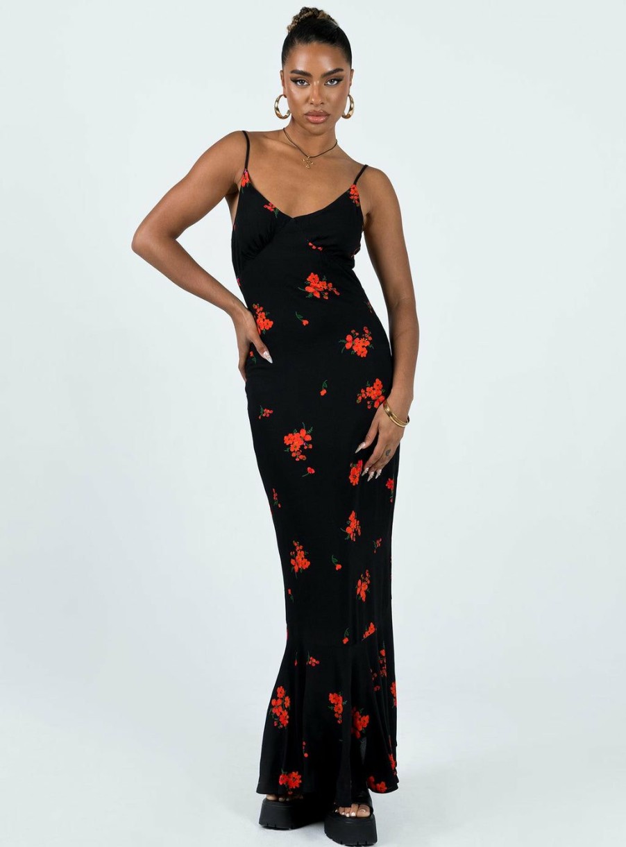 Maxi & Midi Dresses * | Princess Polly Lower Impact Lucan Maxi Dress Black / Red