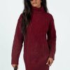 Mini Dresses * | Princess Polly Lower Impact Bonington Sweater Dress Burgundy