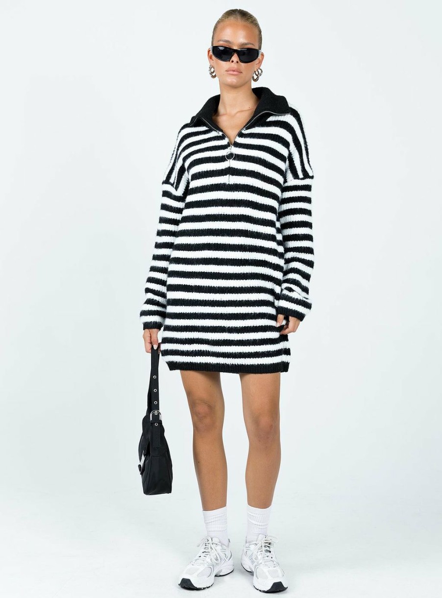 Mini Dresses * | Princess Polly Lower Impact Deverell Sweater Dress Black / White