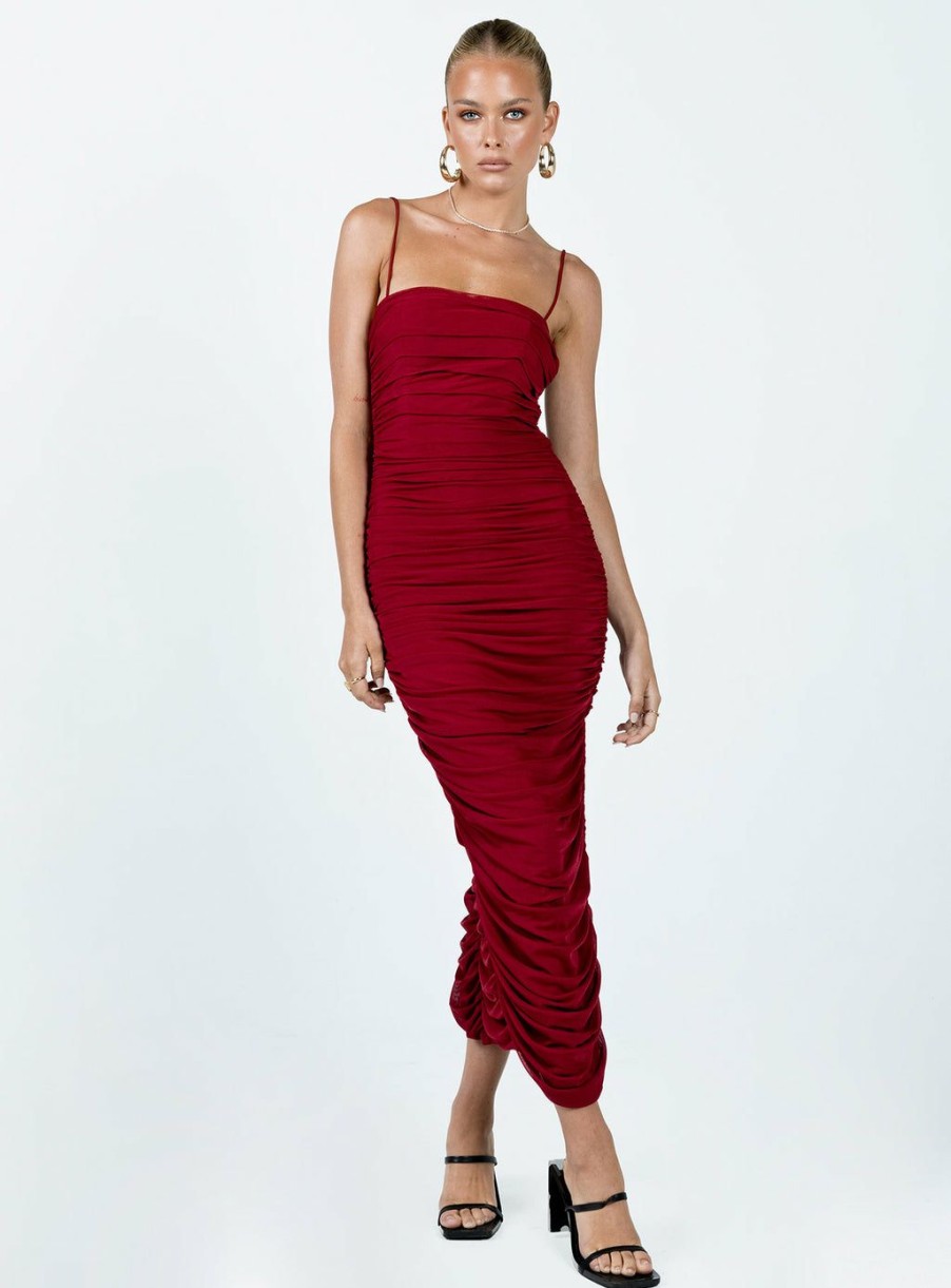 Maxi & Midi Dresses * | Princess Polly Lower Impact Tara Midi Dress Wine