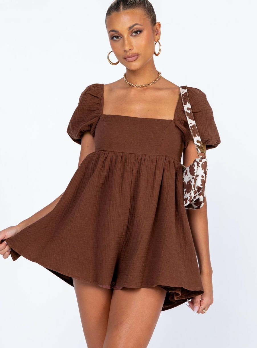 Playsuits * | Princess Polly Lorna Romper Brown