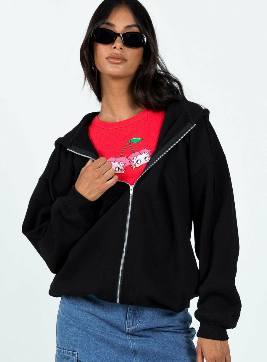 Jumpers * | Princess Polly Lower Impact Calder Zip Hoodie Black