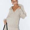 Mini Dresses * | Princess Polly Lower Impact Tiara Long Sleeve Knit Mini Dress Beige