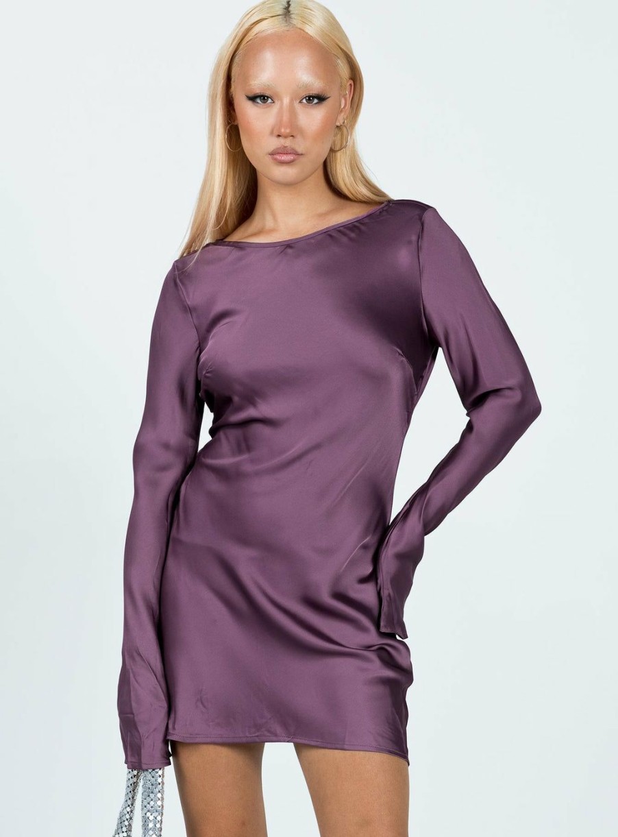 Mini Dresses * | Princess Polly Lower Impact Namara Long Sleeve Mini Dress Purple