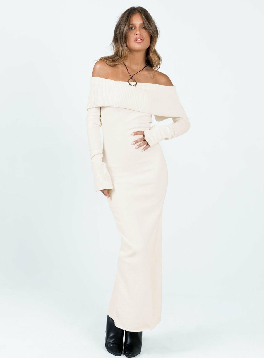 Maxi & Midi Dresses * | Princess Polly Lower Impact Louden Off The Shoulder Maxi Dress Cream