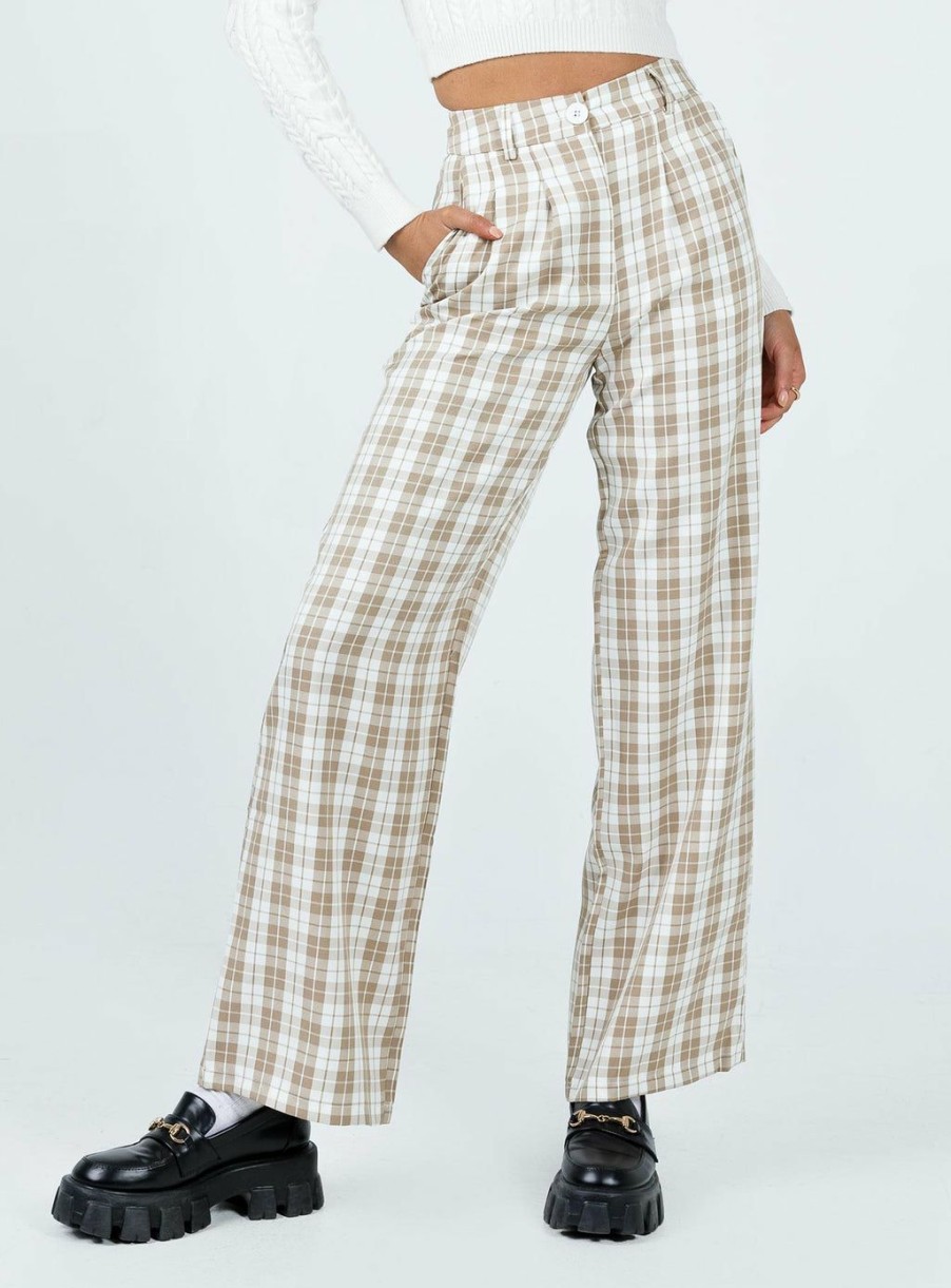 Pants * | Princess Polly Archer Pants Beige Plaid