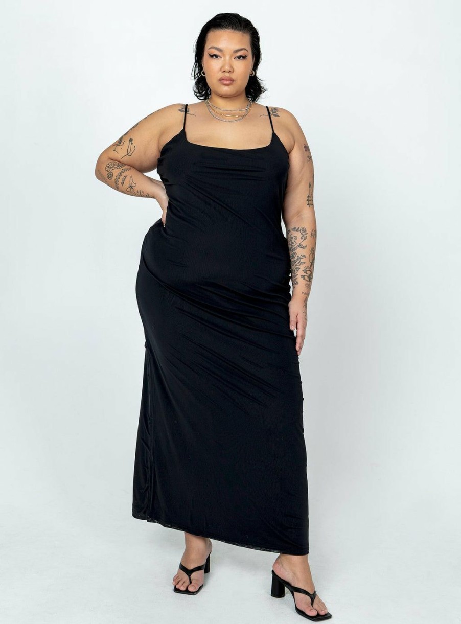 Maxi & Midi Dresses * | Princess Polly Curve Knox Maxi Dress Black Curve