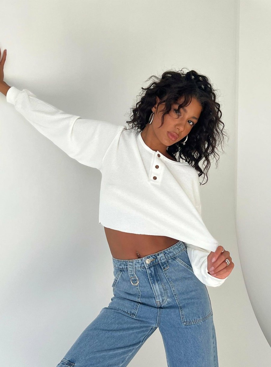 Jumpers * | Princess Polly Mia Cropped Henley White