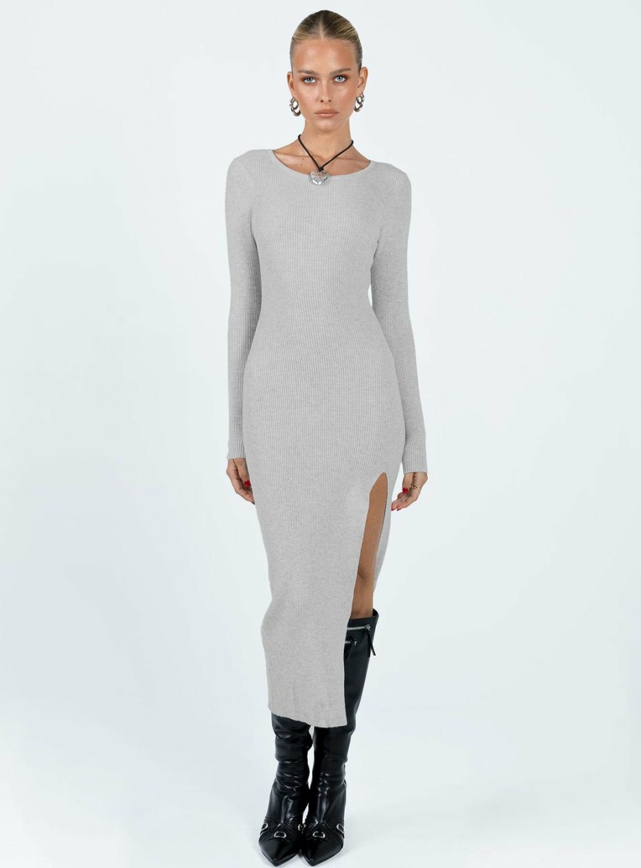 Maxi & Midi Dresses * | Princess Polly Lower Impact Fitro Long Sleeve Maxi Dress Grey