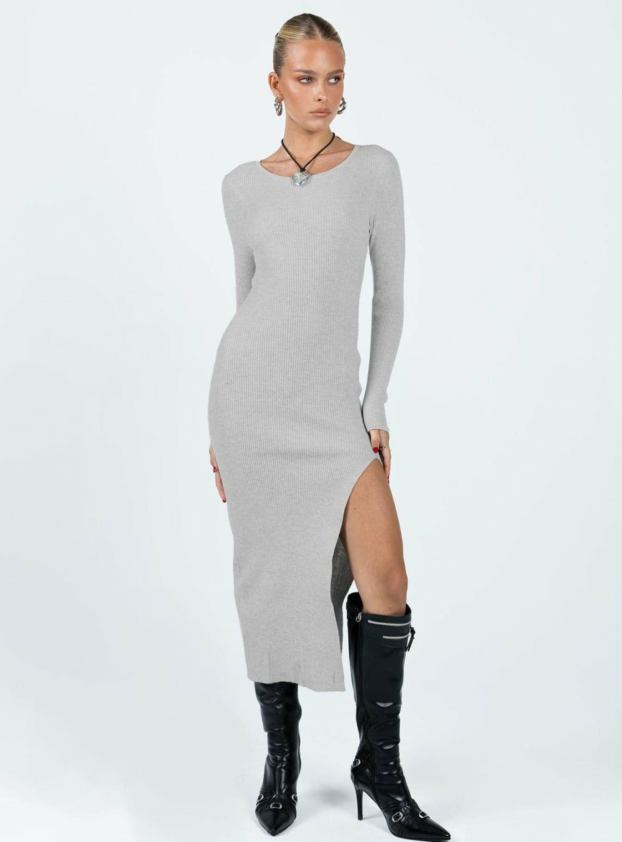 Maxi & Midi Dresses * | Princess Polly Lower Impact Fitro Long Sleeve Maxi Dress Grey