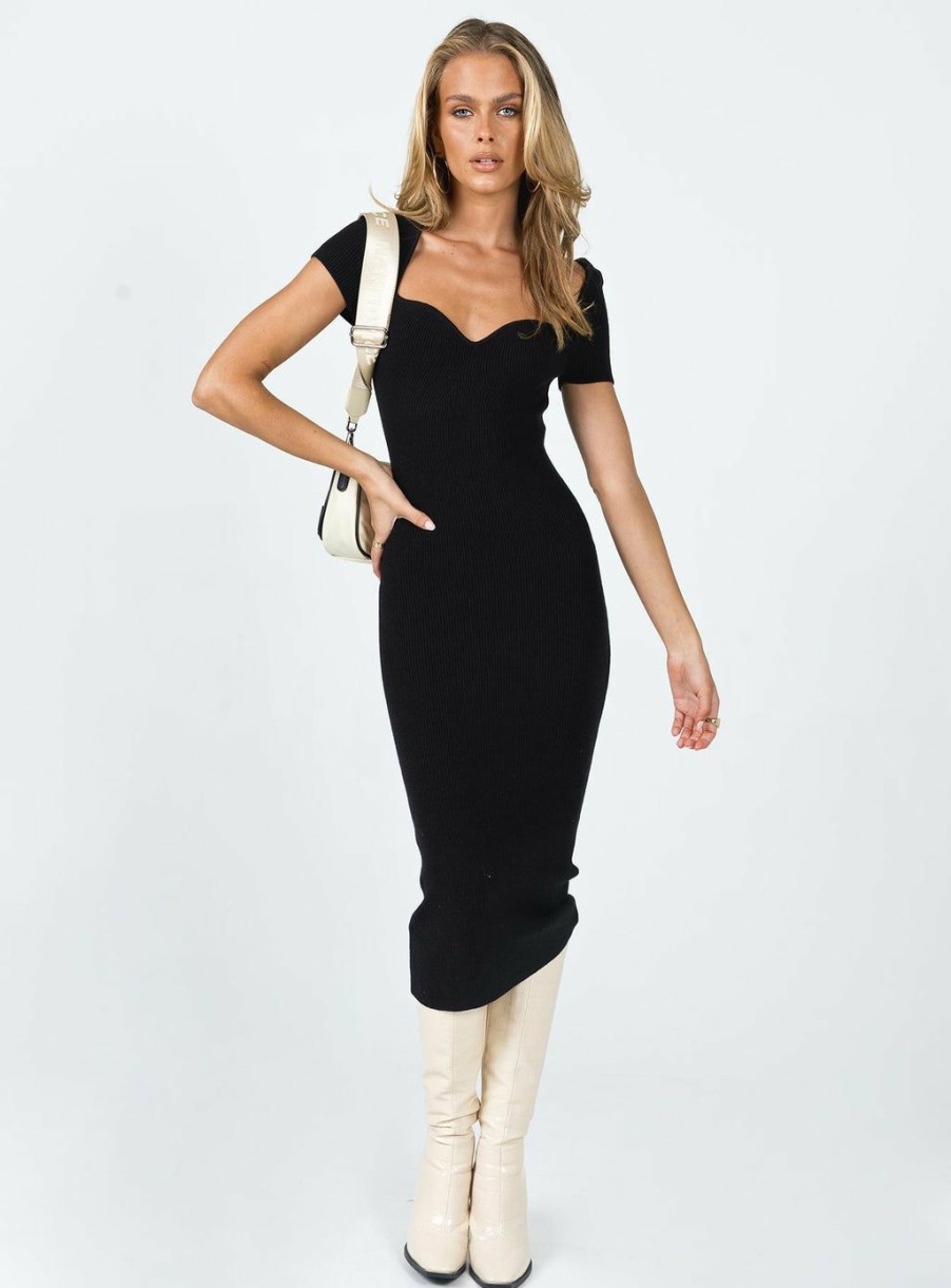 Maxi & Midi Dresses * | Princess Polly Ellisen Midi Dress Black