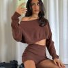 Jumpers * | Princess Polly Lower Impact Hazel Off Shoulder Sweater Brown