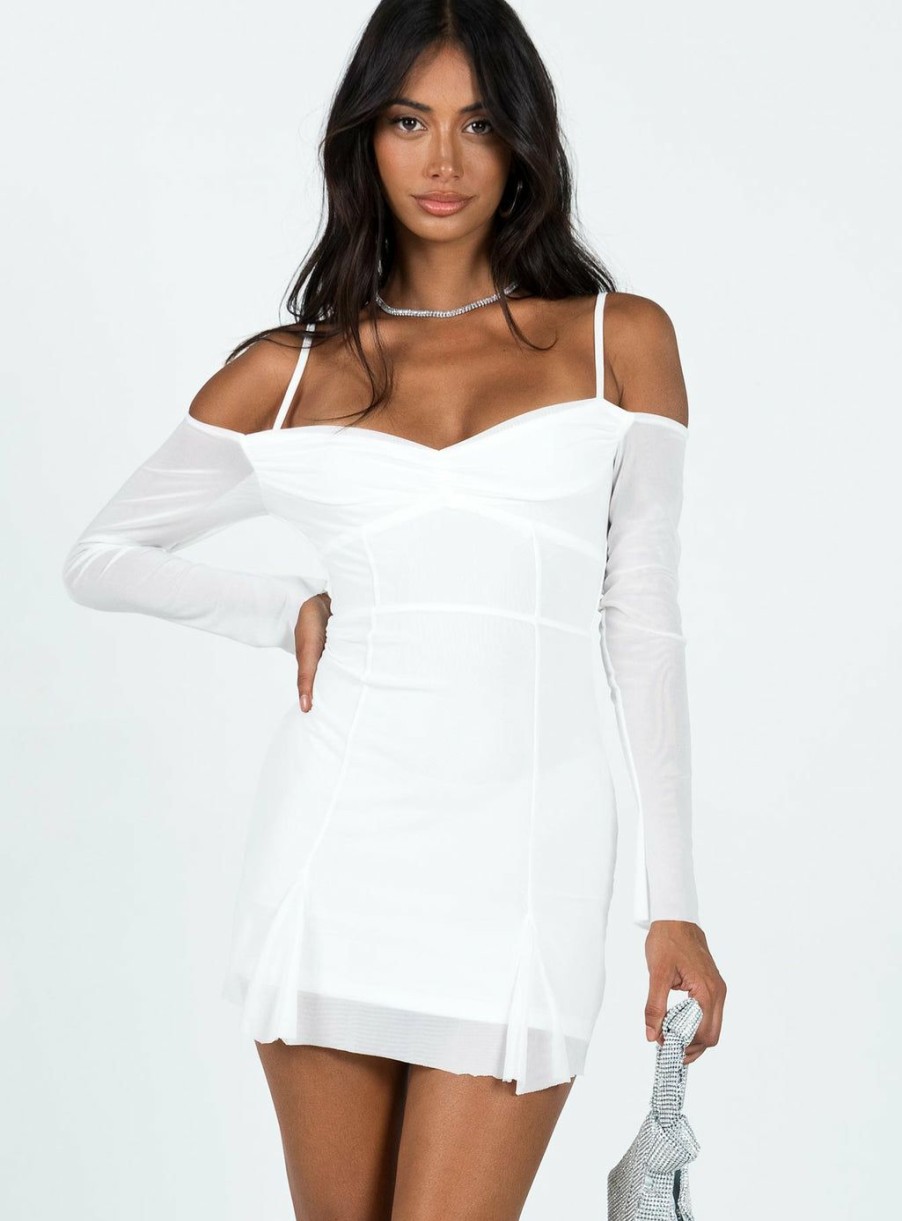 Mini Dresses * | Princess Polly Lower Impact Viva Long Sleeve Mini Dress White