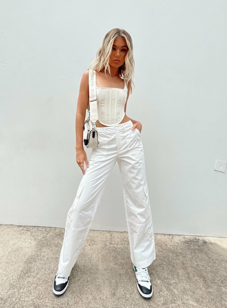 Pants * | Princess Polly Luna Mid Rise Cargo Pant Off White