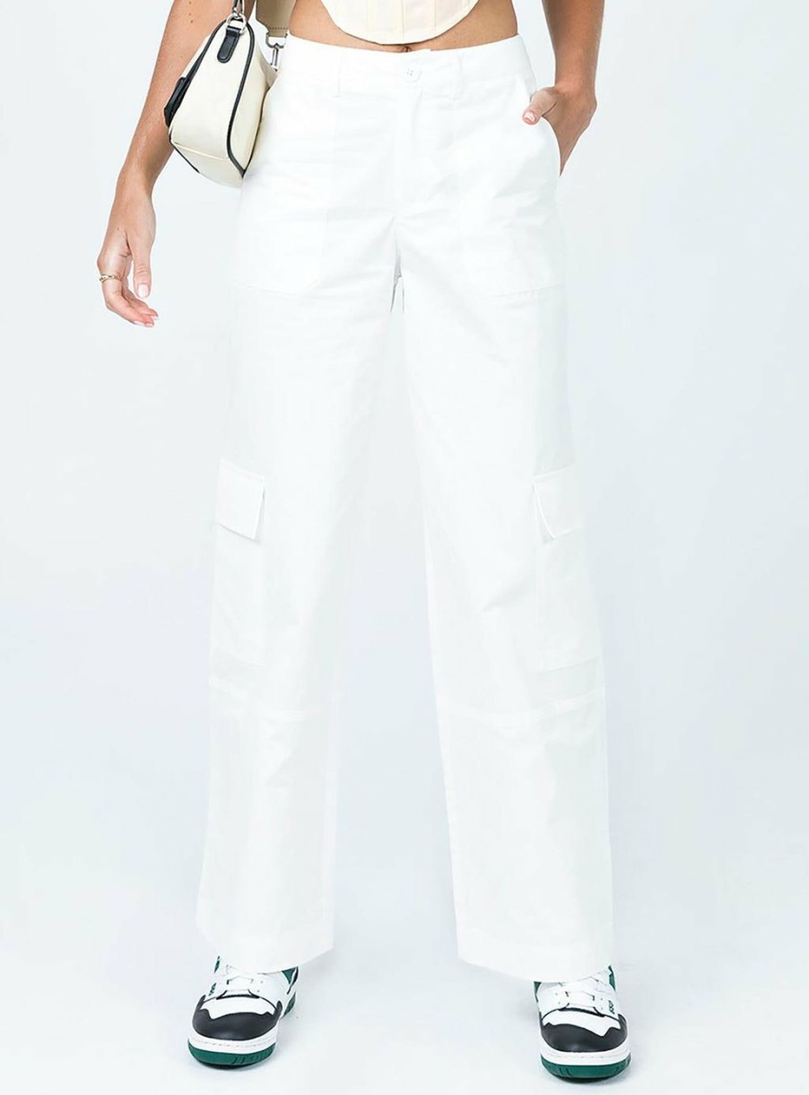 Pants * | Princess Polly Luna Mid Rise Cargo Pant Off White