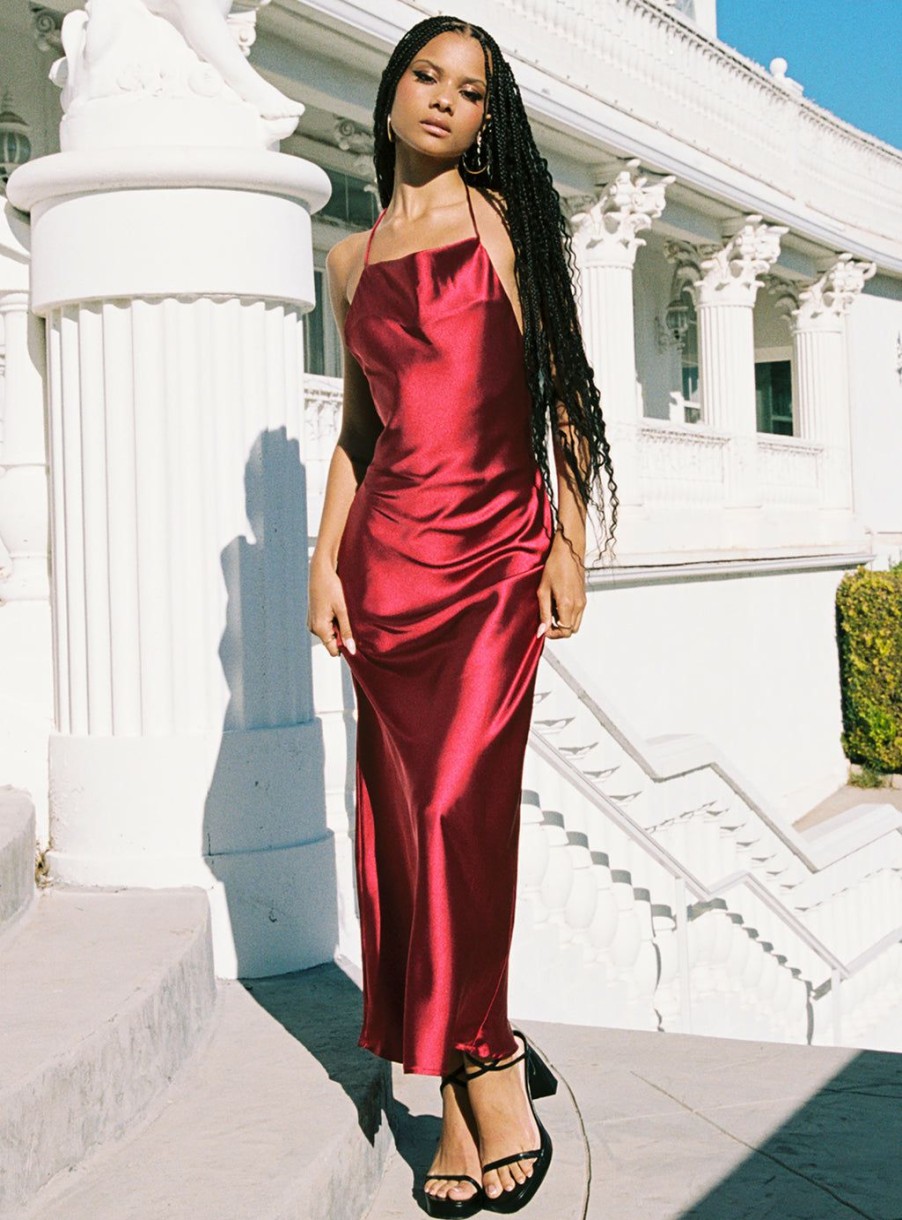 Maxi & Midi Dresses * | Princess Polly Broughton Halter Maxi Dress Burgundy