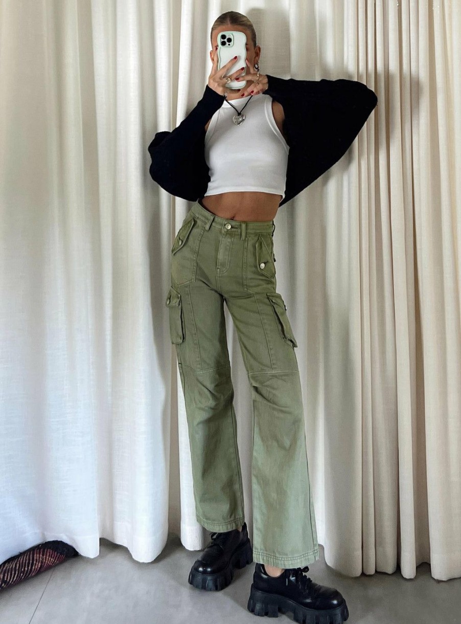 Pants * | Princess Polly Lower Impact Oswell Cargo Pants Green