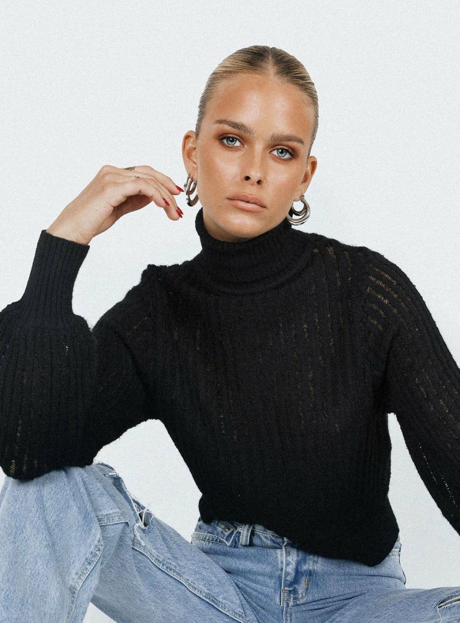 Jumpers * | Princess Polly Lower Impact Mckilah Turtleneck Knit Jumper Black