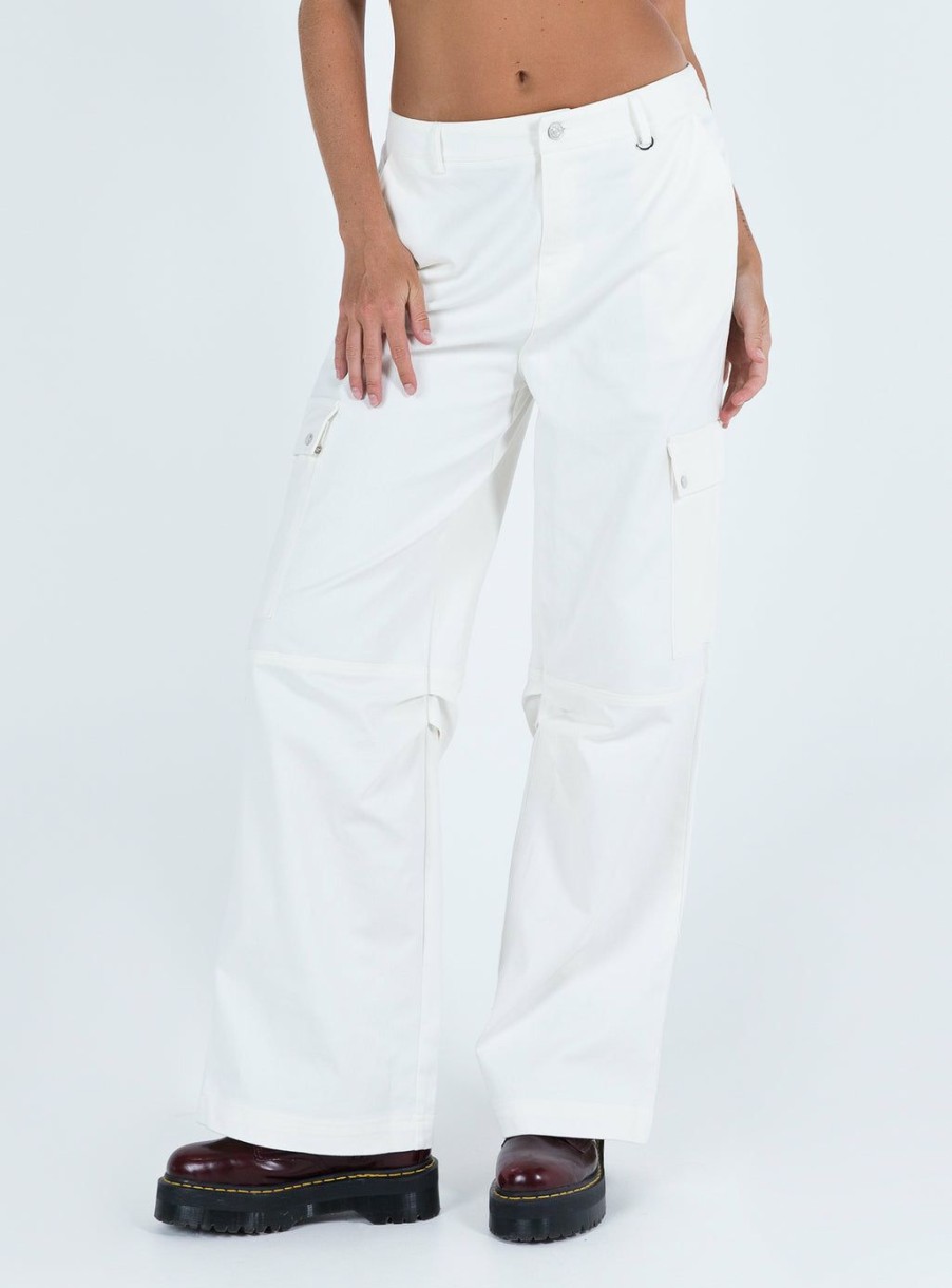 Pants * | Princess Polly Tall Fallout Mid Rise Cargo Pants White Tall