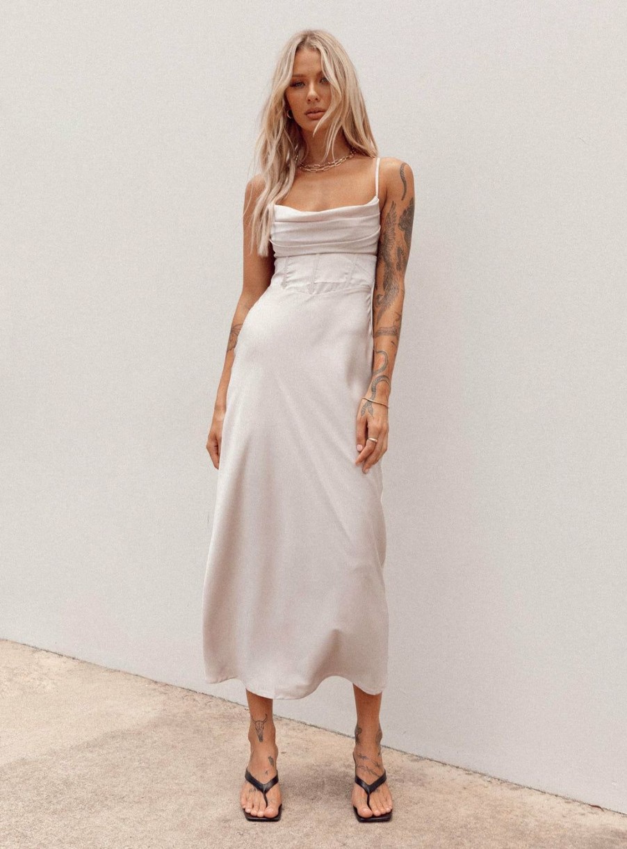 Maxi & Midi Dresses * | Princess Polly Lillie Midi Dress Beige