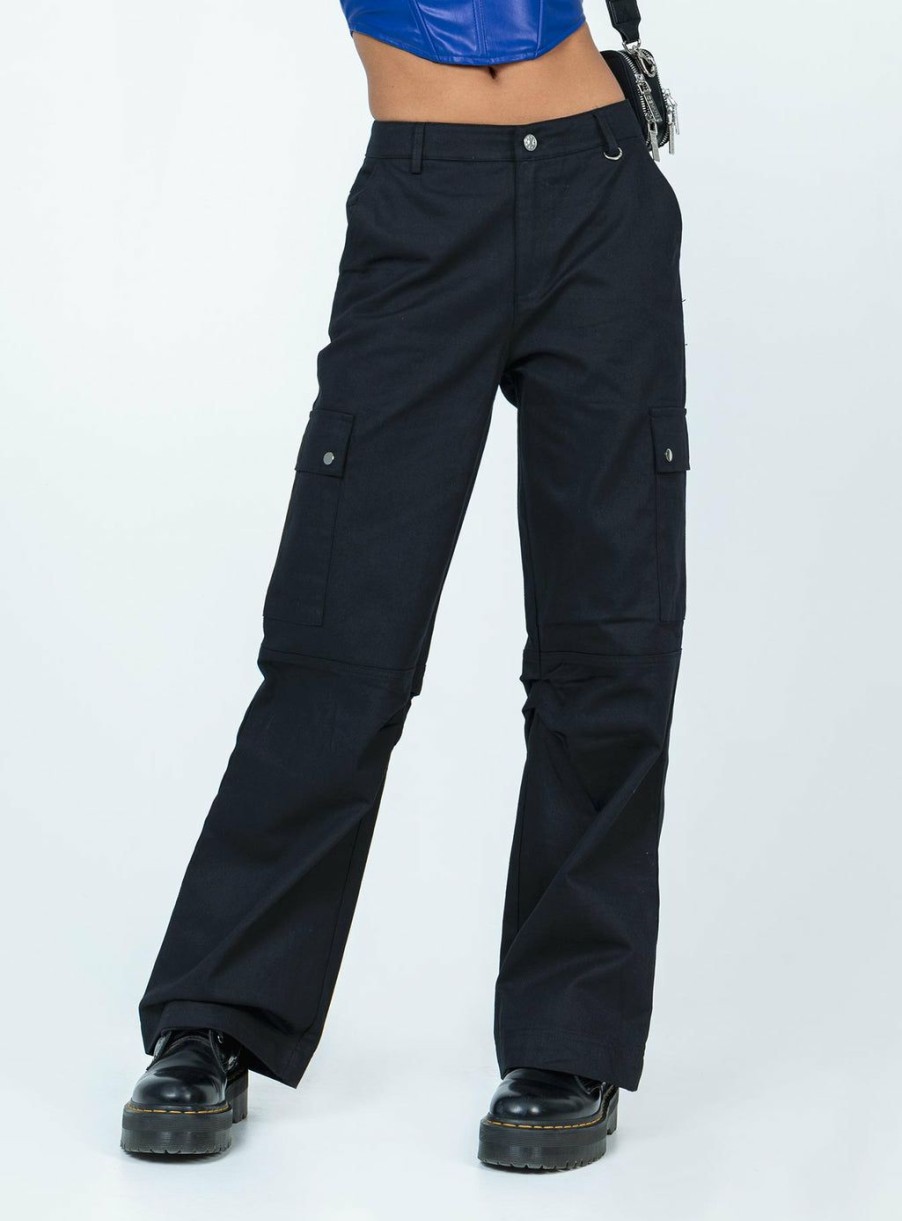 Pants * | Princess Polly Fallout Mid Rise Cargo Pants Black