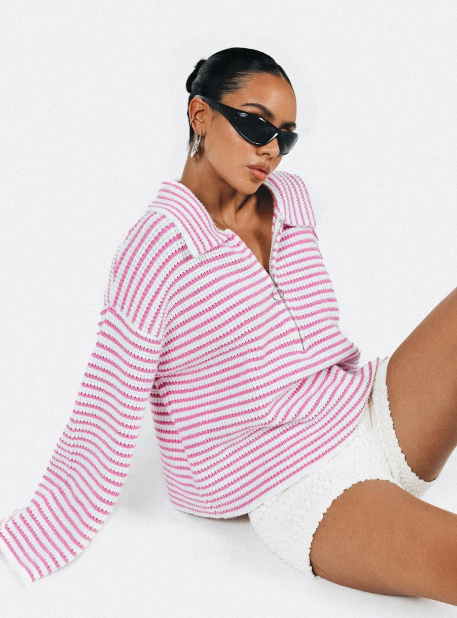 Jumpers * | Princess Polly Lower Impact Willbar Oversized Sweater Pink / White