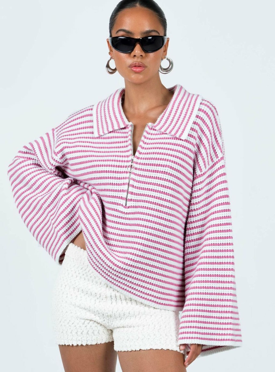 Jumpers * | Princess Polly Lower Impact Willbar Oversized Sweater Pink / White