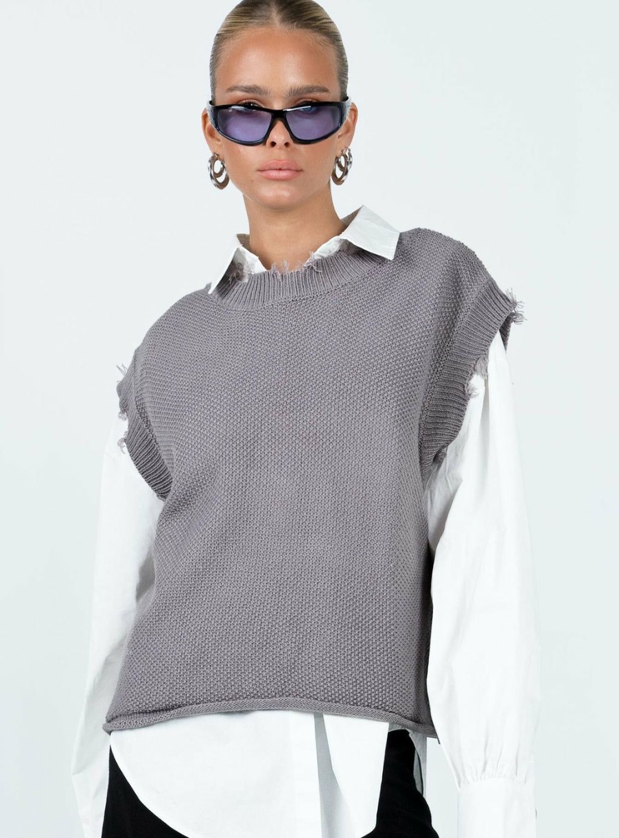 Jumpers * | Princess Polly Adler Knit Vest Grey