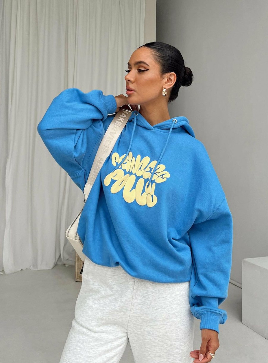 Jumpers * | Princess Polly Lower Impact Princess Polly Hooded Sweater Bubble Text Blue / Yellow