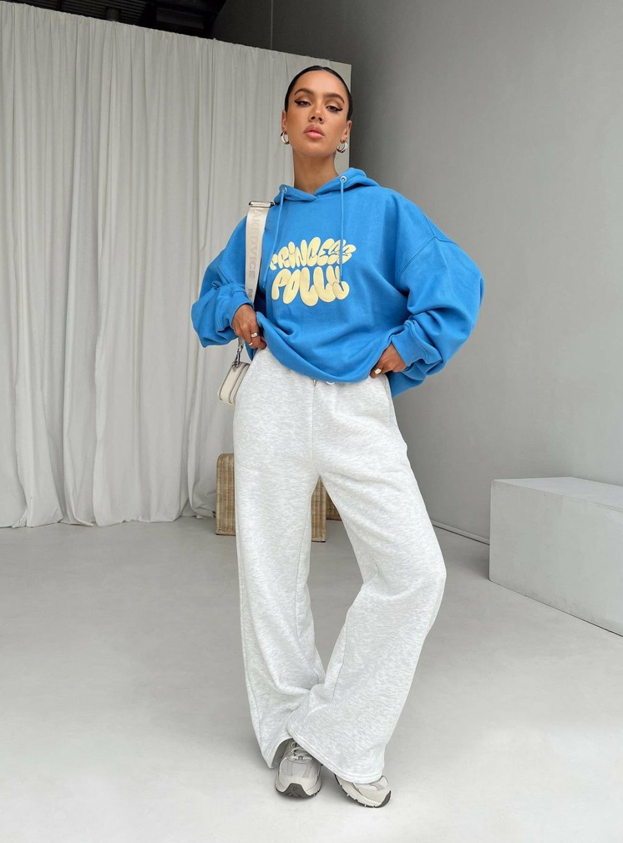 Jumpers * | Princess Polly Lower Impact Princess Polly Hooded Sweater Bubble Text Blue / Yellow